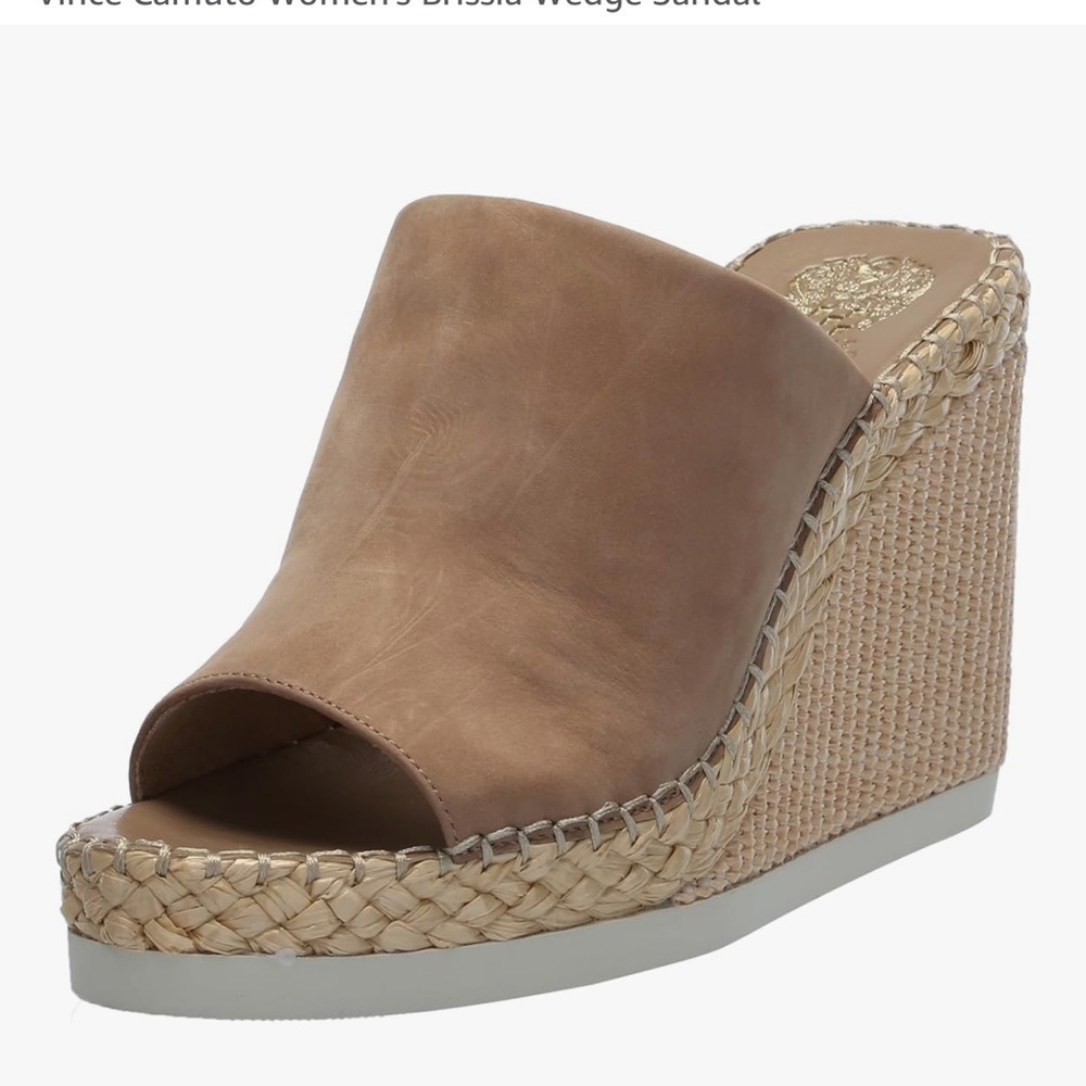 Vince Camuto Brissia Wedge Platforms Sandals Mules Tortilla Leather 8.5 shoes